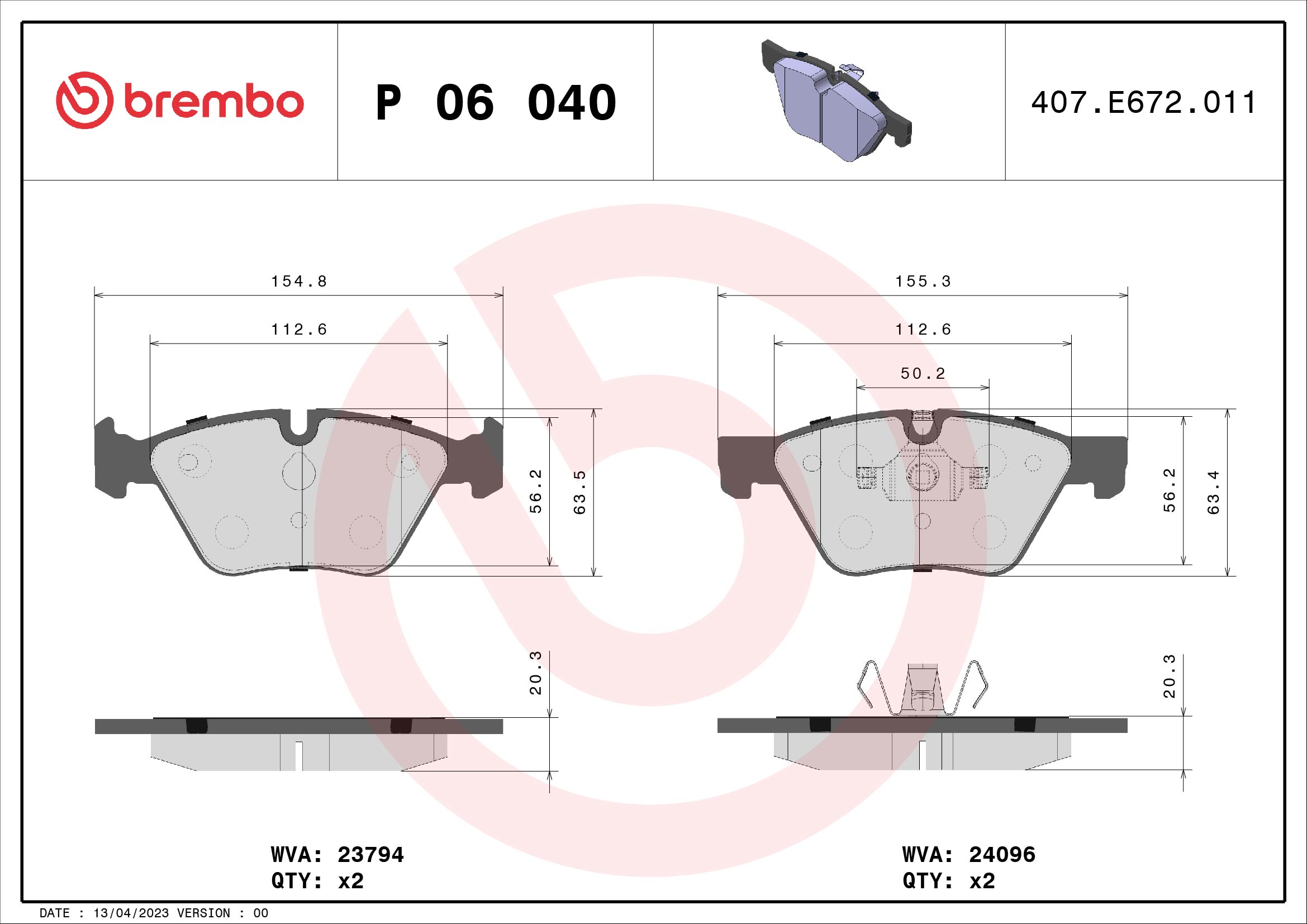 A.B.S. P 06 040 BREMBO Bremsbelagsatz, Scheibenbremse